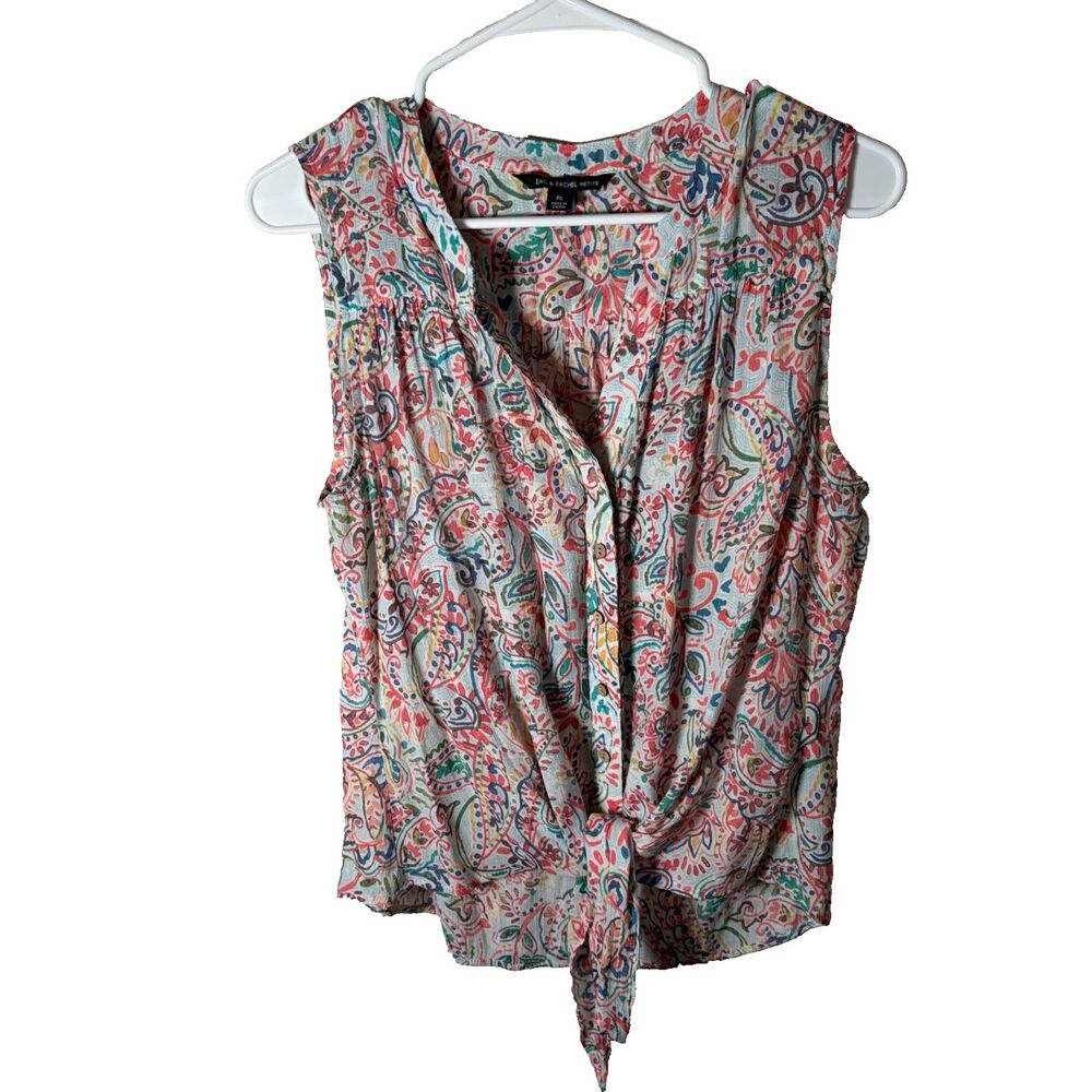 Zac & Rachel Tank Top Women's Petite Large Sleeveless Tie Button Up Colorful